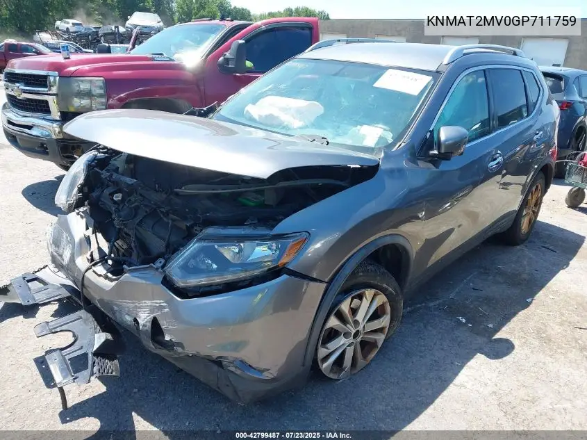 2016 Nissan Rogue Sv VIN: KNMAT2MV0GP711759 Lot: 42799487
