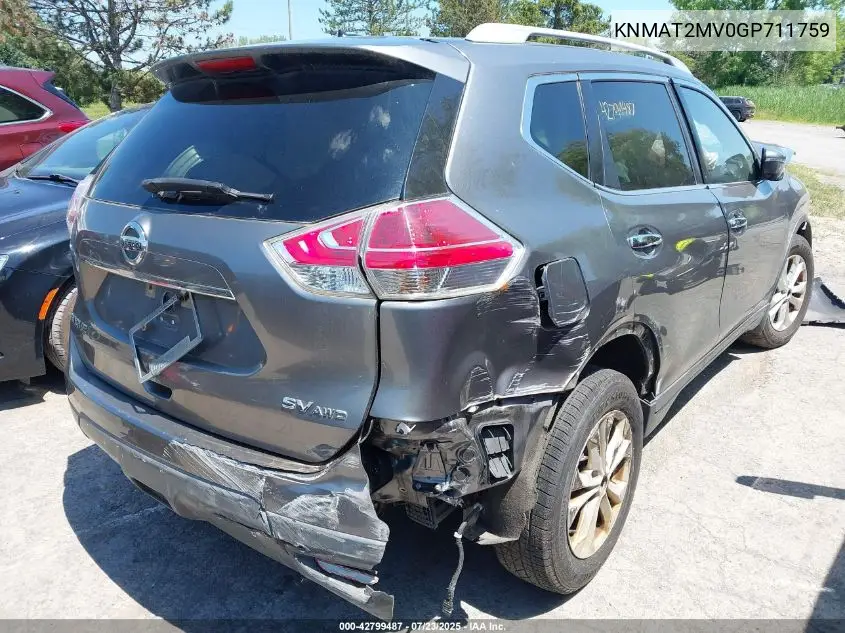 2016 Nissan Rogue Sv VIN: KNMAT2MV0GP711759 Lot: 42799487