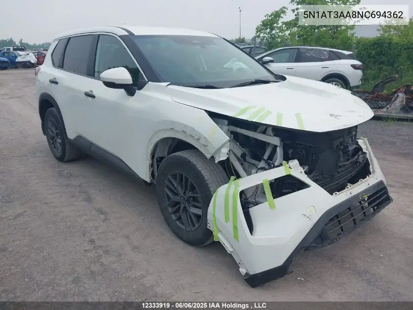 2022 Nissan Rogue S VIN: 5N1AT3AA8NC694362 Lot: 12333919