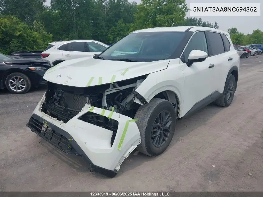 2022 Nissan Rogue S VIN: 5N1AT3AA8NC694362 Lot: 12333919