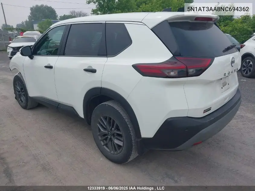 2022 Nissan Rogue S VIN: 5N1AT3AA8NC694362 Lot: 12333919