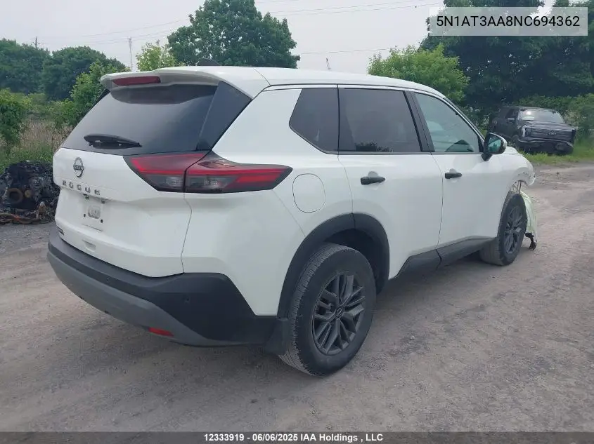 2022 Nissan Rogue S VIN: 5N1AT3AA8NC694362 Lot: 12333919