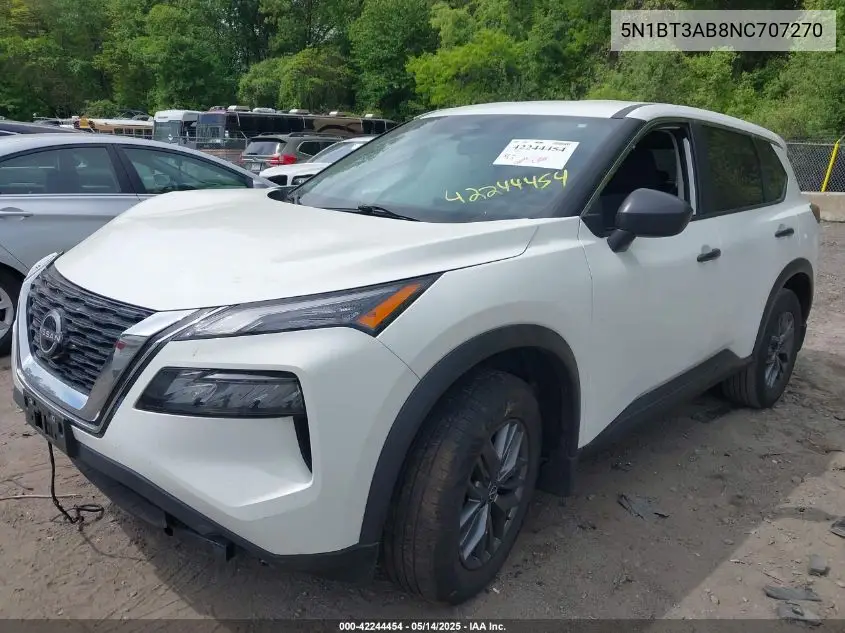 2022 Nissan Rogue S Intelligent Awd VIN: 5N1BT3AB8NC707270 Lot: 42244454