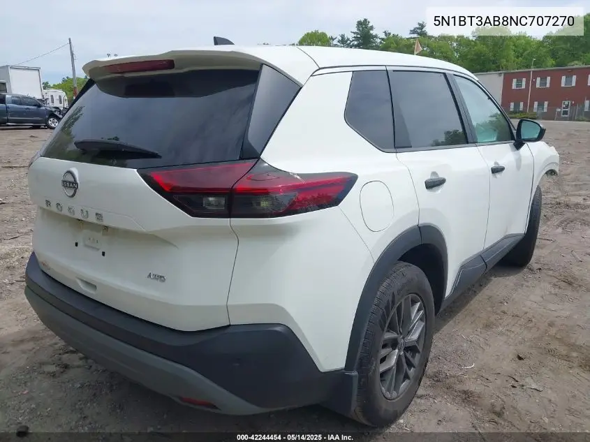 2022 Nissan Rogue S Intelligent Awd VIN: 5N1BT3AB8NC707270 Lot: 42244454