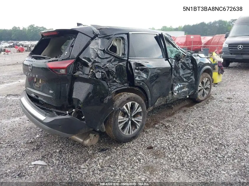 2022 Nissan Rogue Sv Fwd VIN: 5N1BT3BA8NC672638 Lot: 42251418