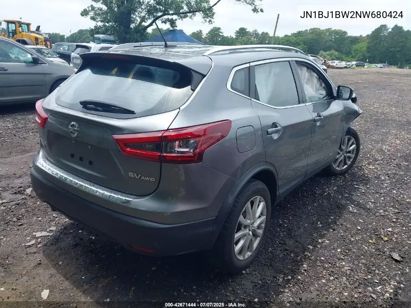 2022 Nissan Rogue Sport Sv Awd Xtronic Cvt VIN: JN1BJ1BW2NW680424 Lot: 42671444