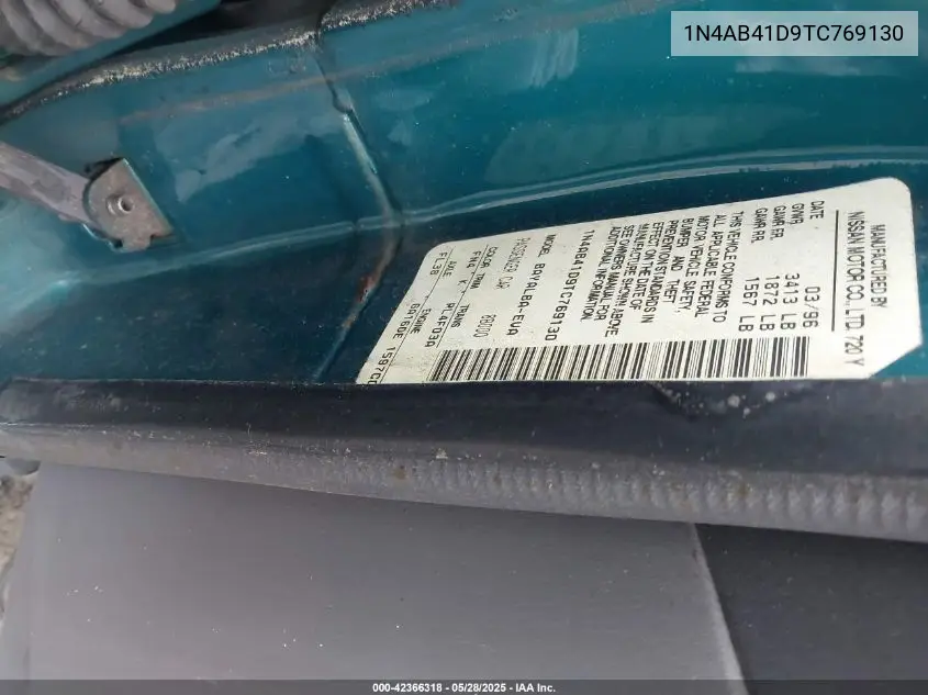 1996 Nissan Sentra E/Xe/Gxe/Gle VIN: 1N4AB41D9TC769130 Lot: 42366318
