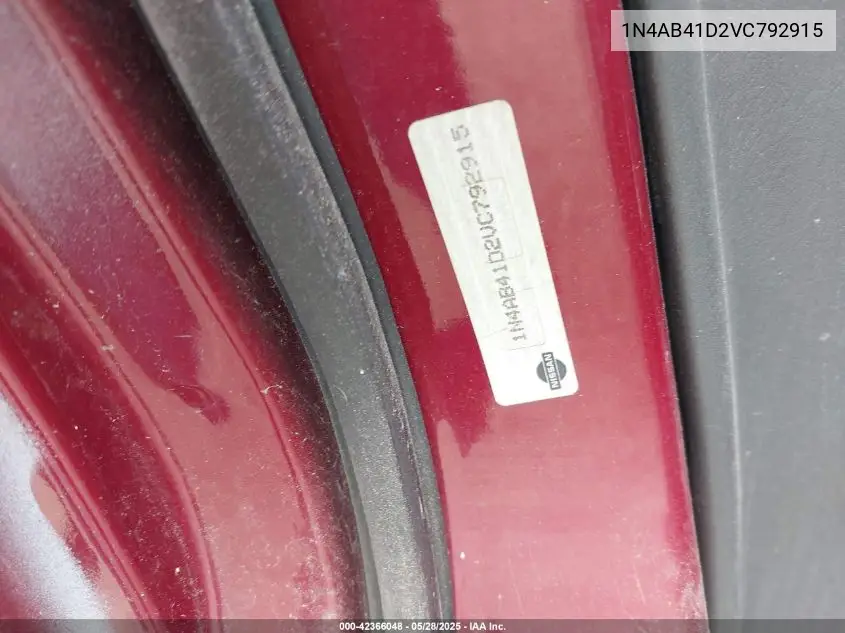 1997 Nissan Sentra Gle/Gxe/Xe VIN: 1N4AB41D2VC792915 Lot: 42366048