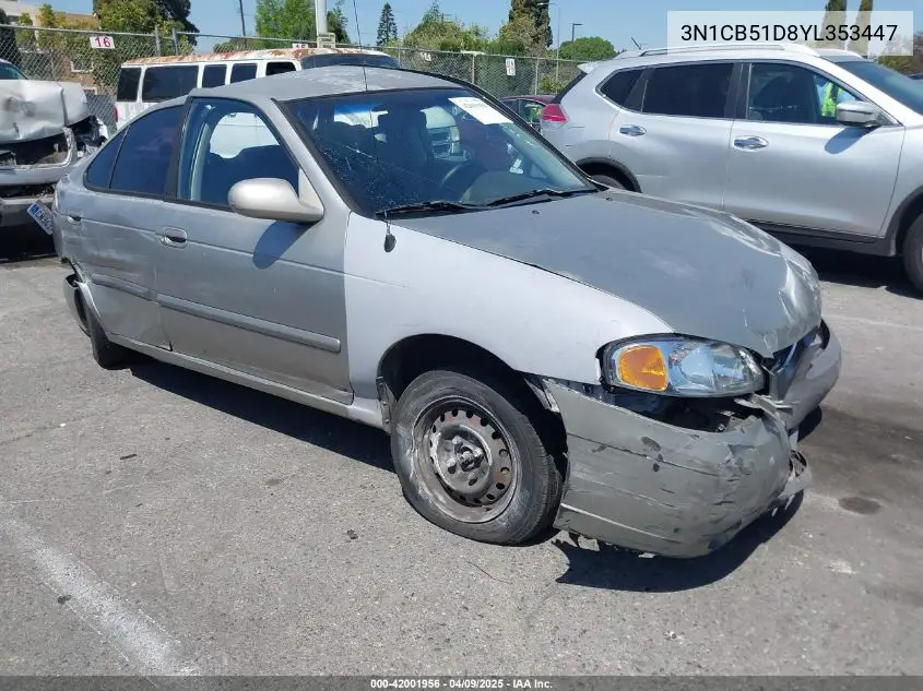 2000 Nissan Sentra Gxe/Xe VIN: 3N1CB51D8YL353447 Lot: 42001956