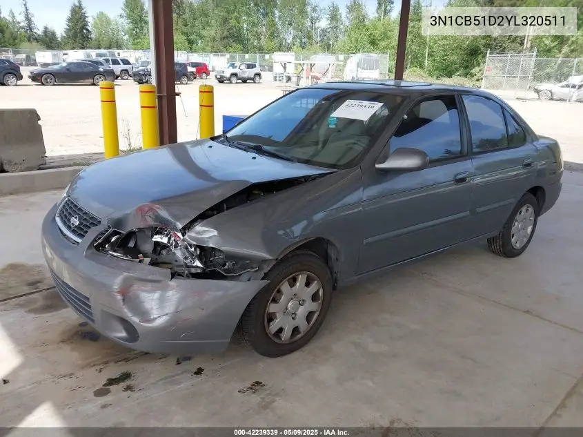 2000 Nissan Sentra Gxe/Xe VIN: 3N1CB51D2YL320511 Lot: 42239339