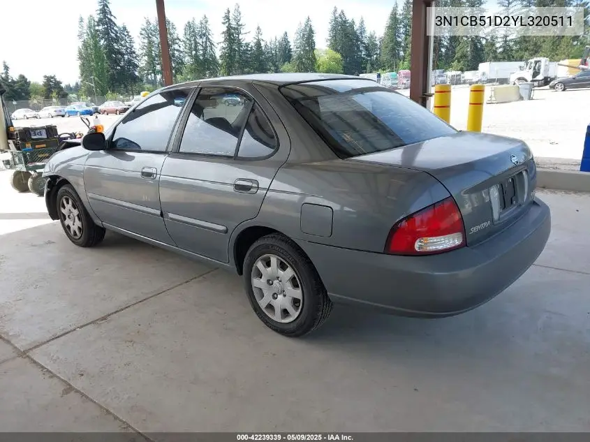 2000 Nissan Sentra Gxe/Xe VIN: 3N1CB51D2YL320511 Lot: 42239339