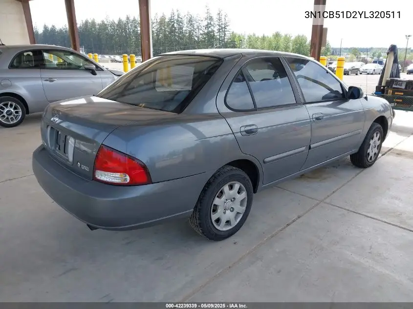 2000 Nissan Sentra Gxe/Xe VIN: 3N1CB51D2YL320511 Lot: 42239339