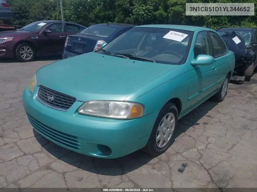 2000 Nissan Sentra Xe/Gxe VIN: 3N1CB51D1YL344652 Lot: 42589640