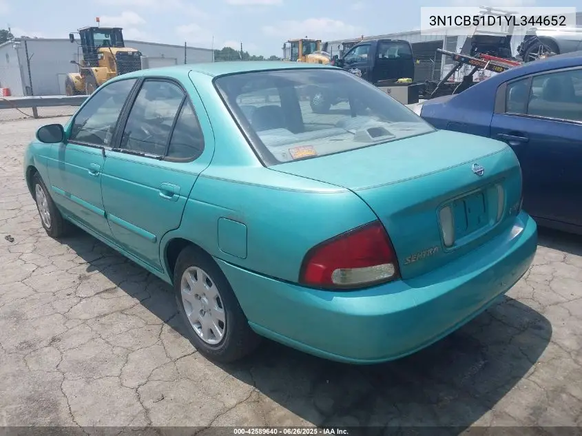 2000 Nissan Sentra Xe/Gxe VIN: 3N1CB51D1YL344652 Lot: 42589640