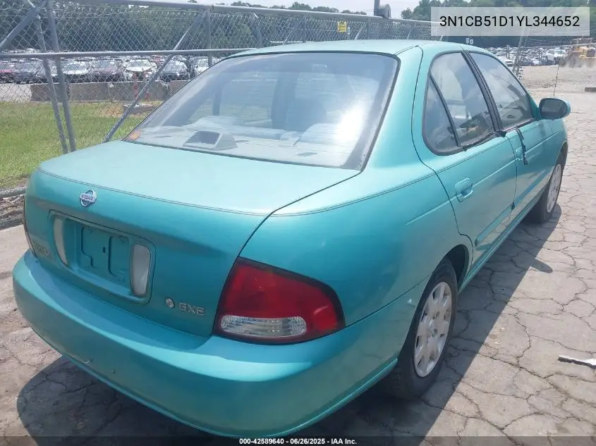 2000 Nissan Sentra Xe/Gxe VIN: 3N1CB51D1YL344652 Lot: 42589640