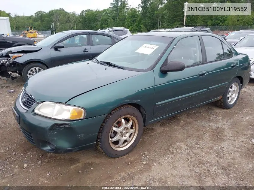 2000 Nissan Sentra Gxe/Xe VIN: 3N1CB51D0YL319552 Lot: 42616014