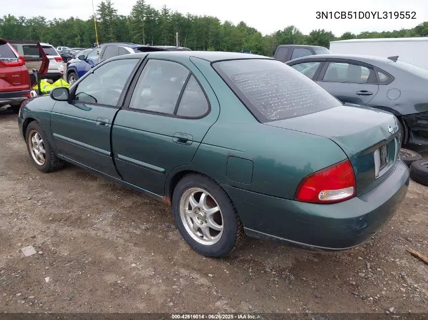 2000 Nissan Sentra Gxe/Xe VIN: 3N1CB51D0YL319552 Lot: 42616014