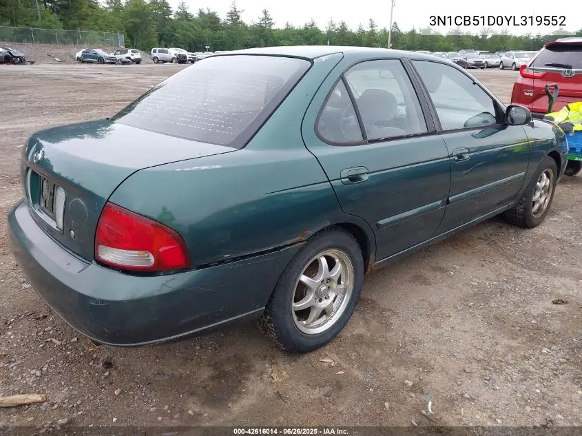2000 Nissan Sentra Gxe/Xe VIN: 3N1CB51D0YL319552 Lot: 42616014