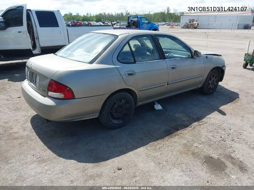 2001 Nissan Sentra Gxe VIN: 3N1CB51D31L424107 Lot: 42583855