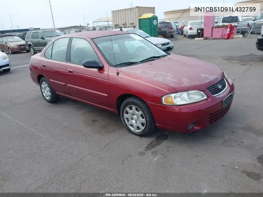 2001 Nissan Sentra Gxe VIN: 3N1CB51D91L432759 Lot: 42598640