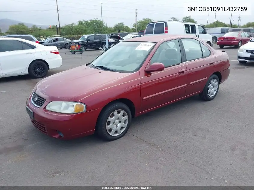 2001 Nissan Sentra Gxe VIN: 3N1CB51D91L432759 Lot: 42598640