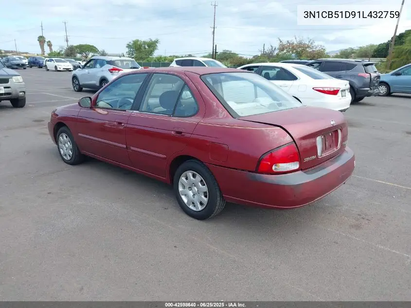 2001 Nissan Sentra Gxe VIN: 3N1CB51D91L432759 Lot: 42598640