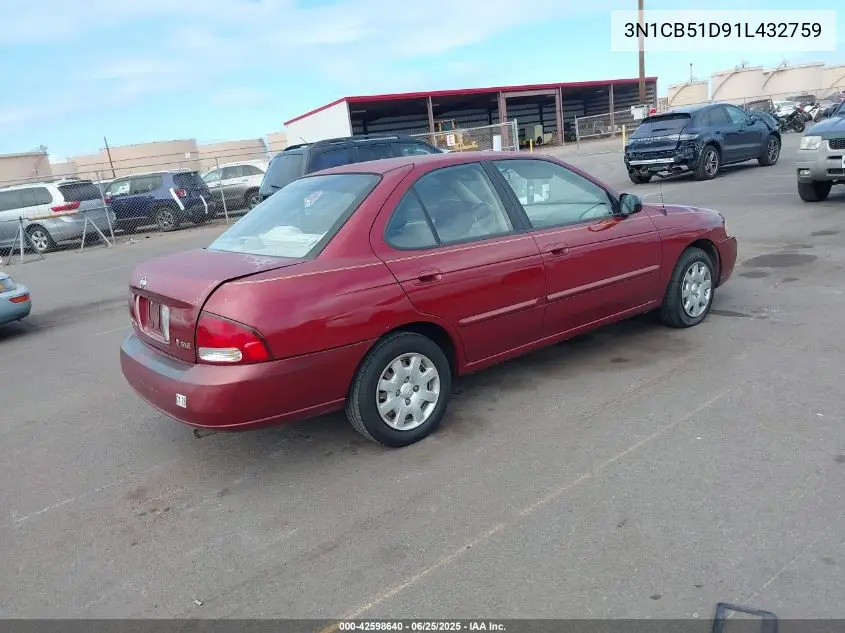 2001 Nissan Sentra Gxe VIN: 3N1CB51D91L432759 Lot: 42598640