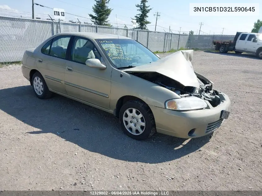 2002 Nissan Sentra Xe/Gxe VIN: 3N1CB51D32L590645 Lot: 12329802