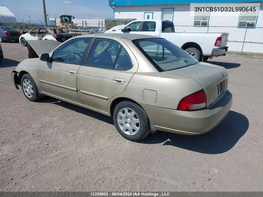 2002 Nissan Sentra Xe/Gxe VIN: 3N1CB51D32L590645 Lot: 12329802
