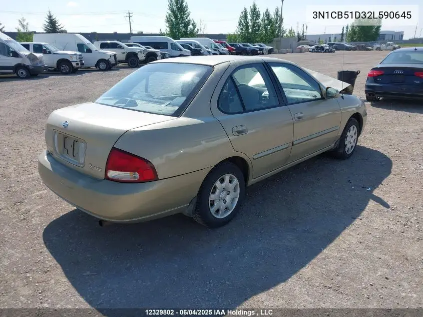 2002 Nissan Sentra Xe/Gxe VIN: 3N1CB51D32L590645 Lot: 12329802