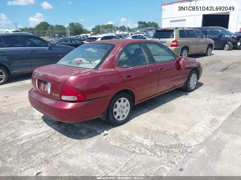 2002 Nissan Sentra Gxe VIN: 3N1CB51D42L692049 Lot: 42569853