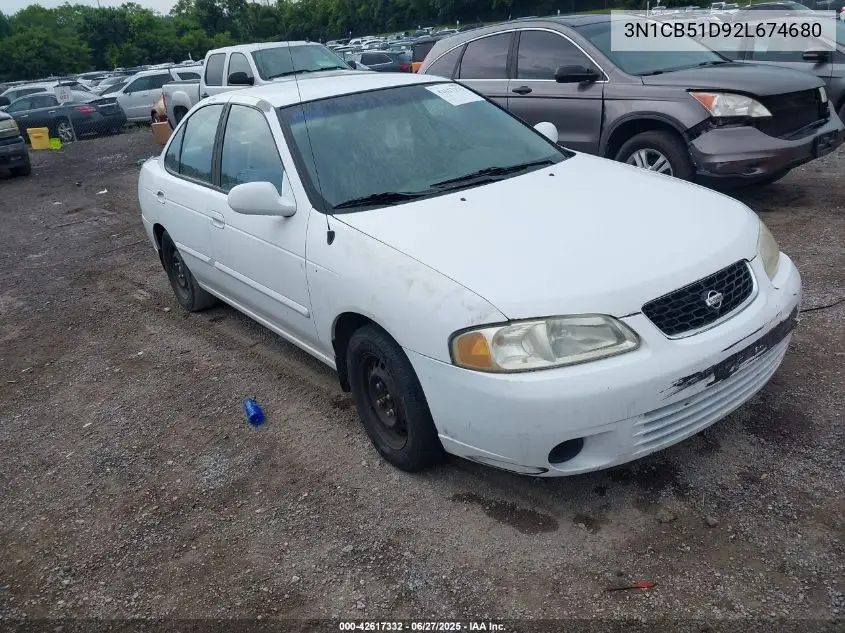 2002 Nissan Sentra Gxe VIN: 3N1CB51D92L674680 Lot: 42617332
