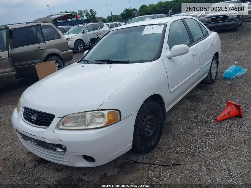2002 Nissan Sentra Gxe VIN: 3N1CB51D92L674680 Lot: 42617332