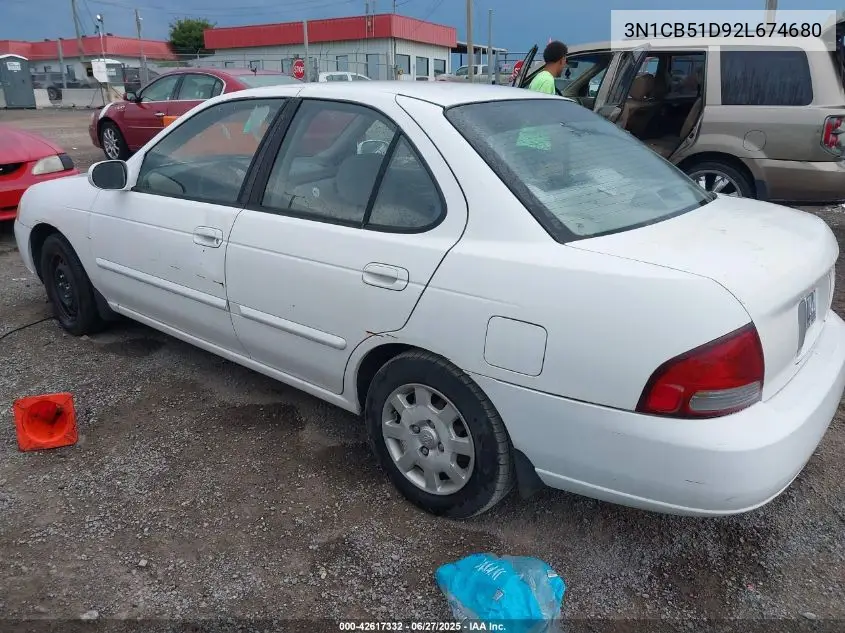 2002 Nissan Sentra Gxe VIN: 3N1CB51D92L674680 Lot: 42617332