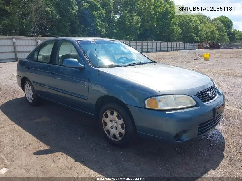 2002 Nissan Sentra Gxe VIN: 3N1CB51A02L551131 Lot: 42644592