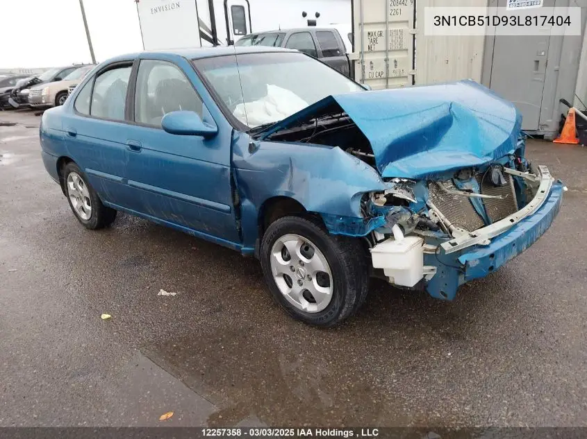2003 Nissan Sentra Gxe VIN: 3N1CB51D93L817404 Lot: 12257358