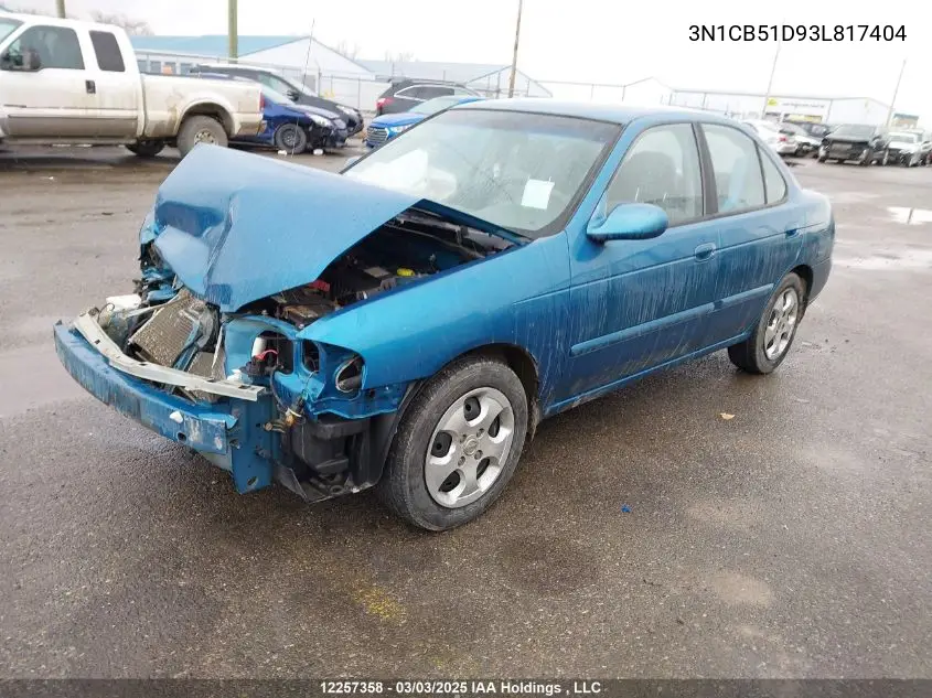 2003 Nissan Sentra Gxe VIN: 3N1CB51D93L817404 Lot: 12257358