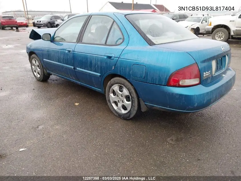 2003 Nissan Sentra Gxe VIN: 3N1CB51D93L817404 Lot: 12257358