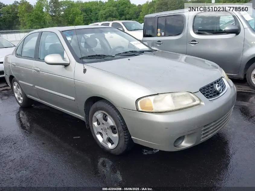 2003 Nissan Sentra Gxe VIN: 3N1CB51D23L778560 Lot: 42204306