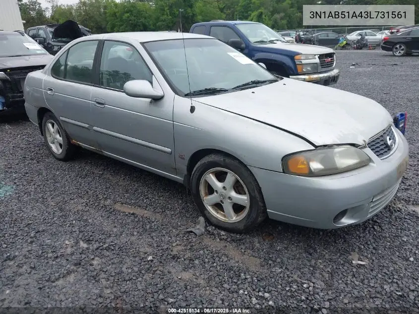 2003 Nissan Sentra Gxe Limited Edition VIN: 3N1AB51A43L731561 Lot: 42515134