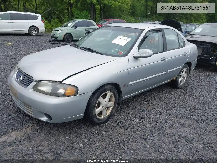 2003 Nissan Sentra Gxe Limited Edition VIN: 3N1AB51A43L731561 Lot: 42515134