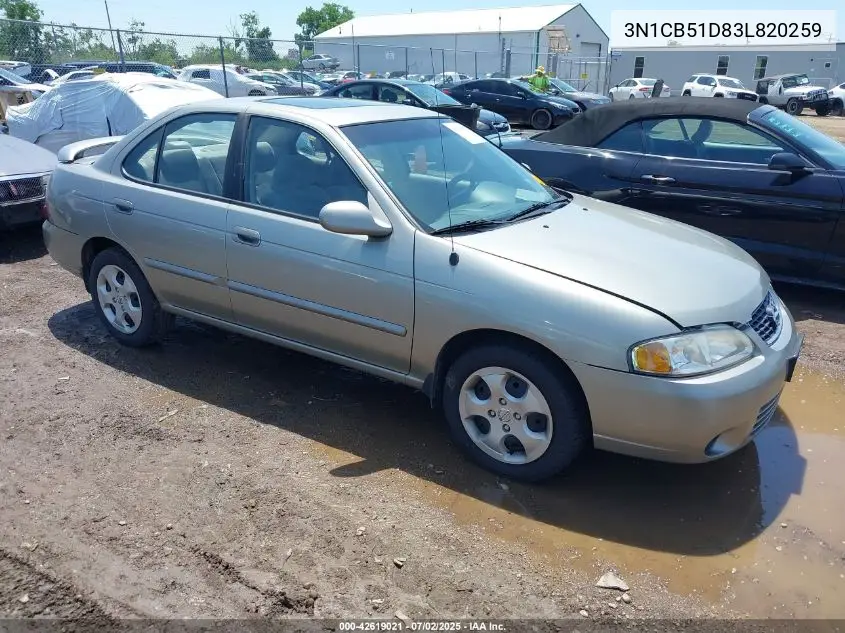2003 Nissan Sentra Gxe VIN: 3N1CB51D83L820259 Lot: 42619021
