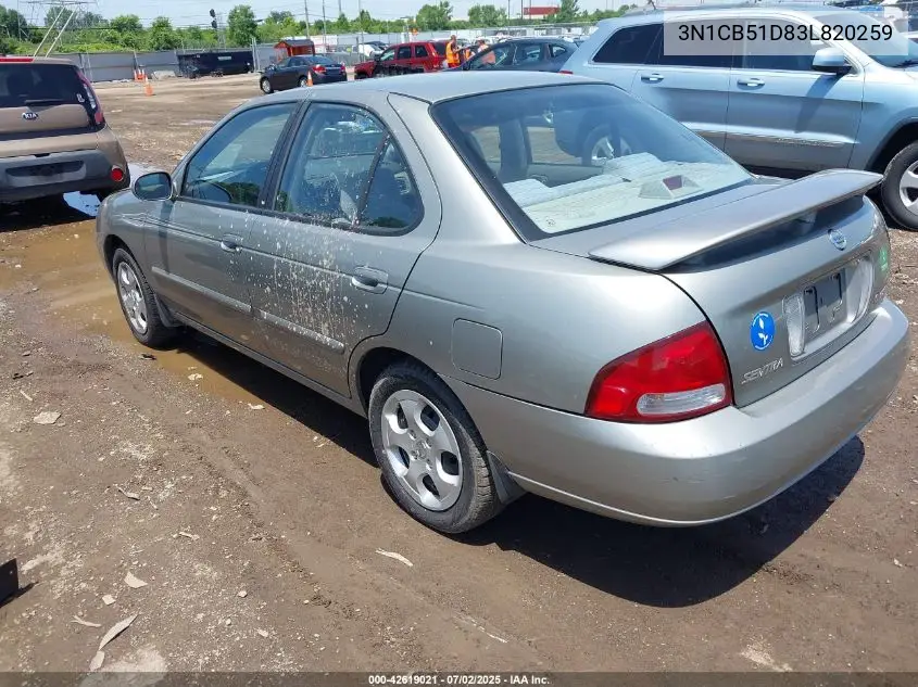 2003 Nissan Sentra Gxe VIN: 3N1CB51D83L820259 Lot: 42619021