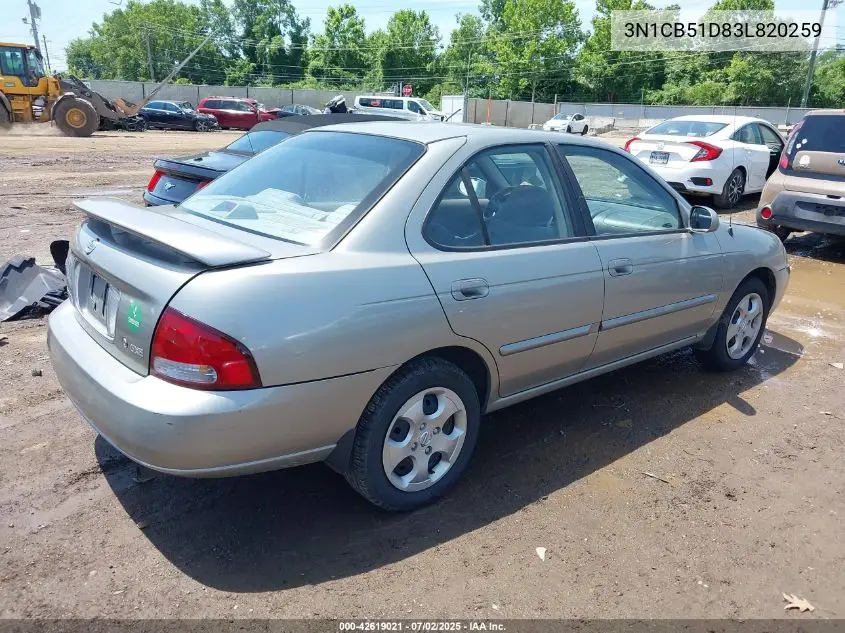 2003 Nissan Sentra Gxe VIN: 3N1CB51D83L820259 Lot: 42619021