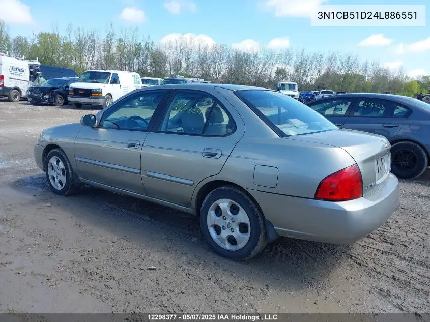 2004 Nissan Sentra 1.8/1.8S VIN: 3N1CB51D24L886551 Lot: 12298377