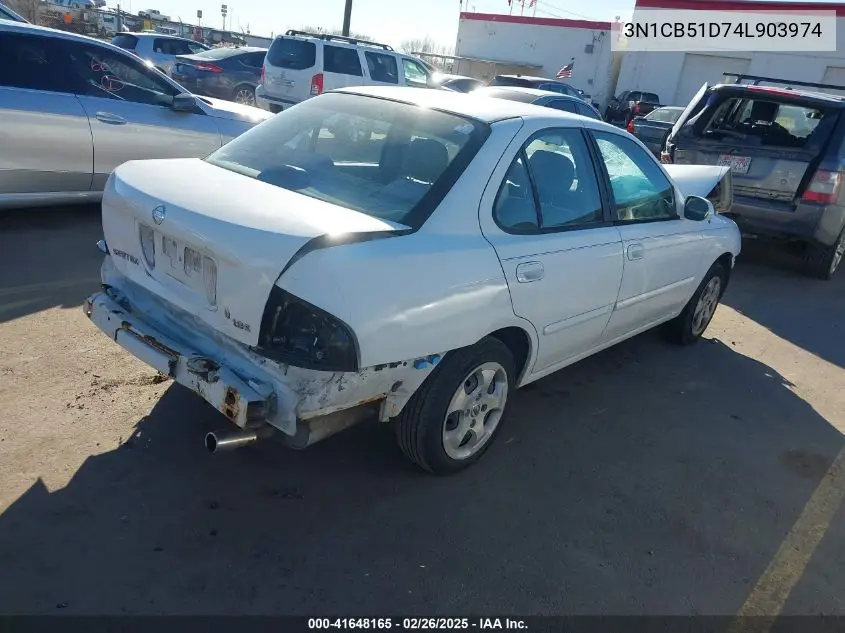 2004 Nissan Sentra 1.8S VIN: 3N1CB51D74L903974 Lot: 41648165