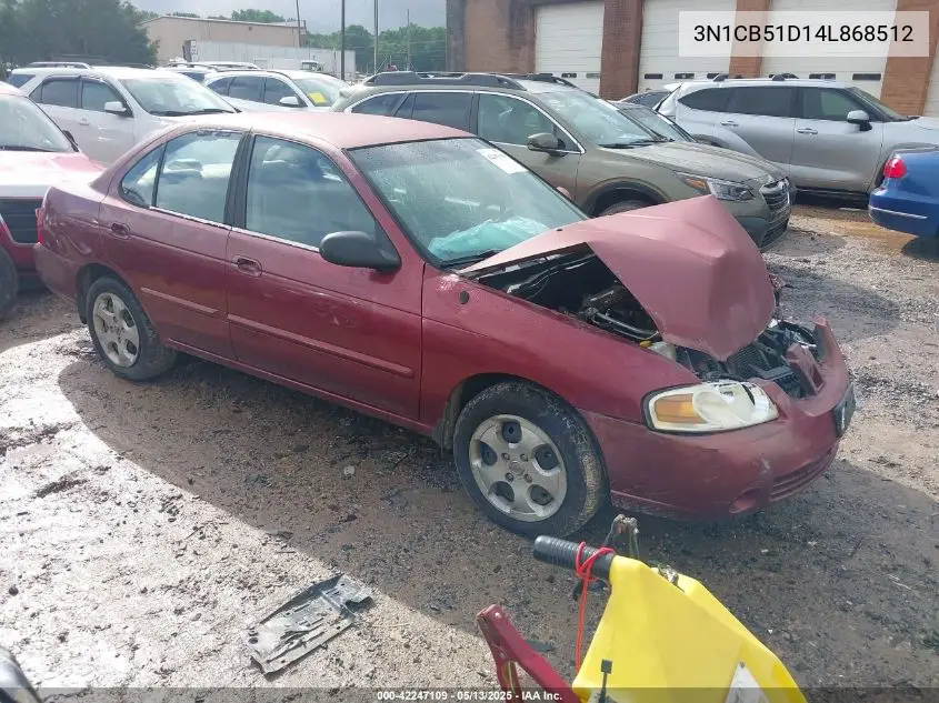 2004 Nissan Sentra 1.8S VIN: 3N1CB51D14L868512 Lot: 42247109