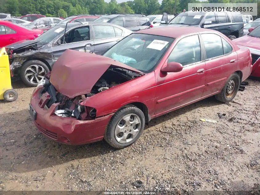 2004 Nissan Sentra 1.8S VIN: 3N1CB51D14L868512 Lot: 42247109