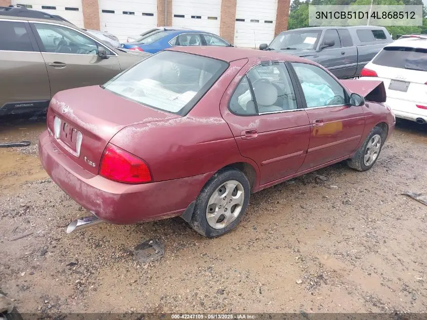 2004 Nissan Sentra 1.8S VIN: 3N1CB51D14L868512 Lot: 42247109