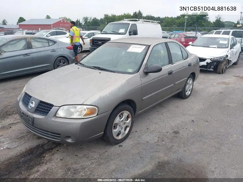 2004 Nissan Sentra 1.8 VIN: 3N1CB51D04L881638 Lot: 42522412
